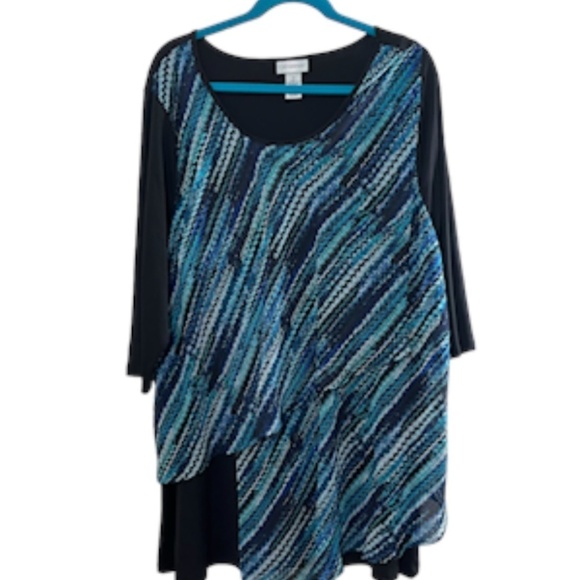 Catherines Coastal Top 1X Blue Striped Artsy Boho Western Hippie Concert Preppy - Picture 1 of 10